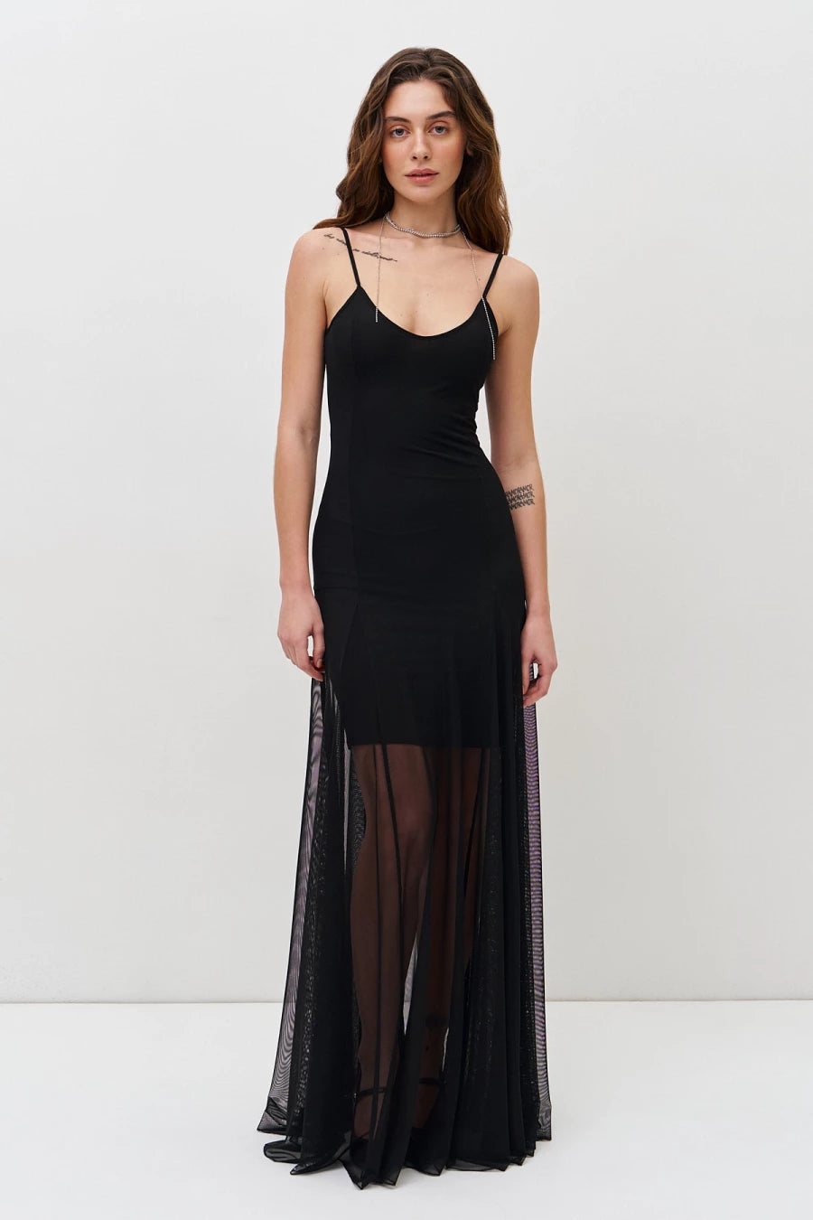 Black mesh maxi dress