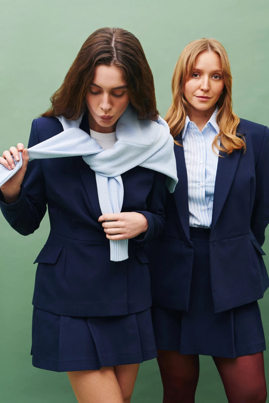 Navy blue double-breasted fitted blazer