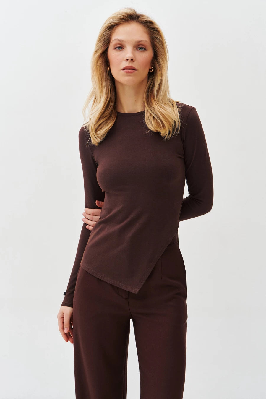 Brown asymmetric cotton jumper