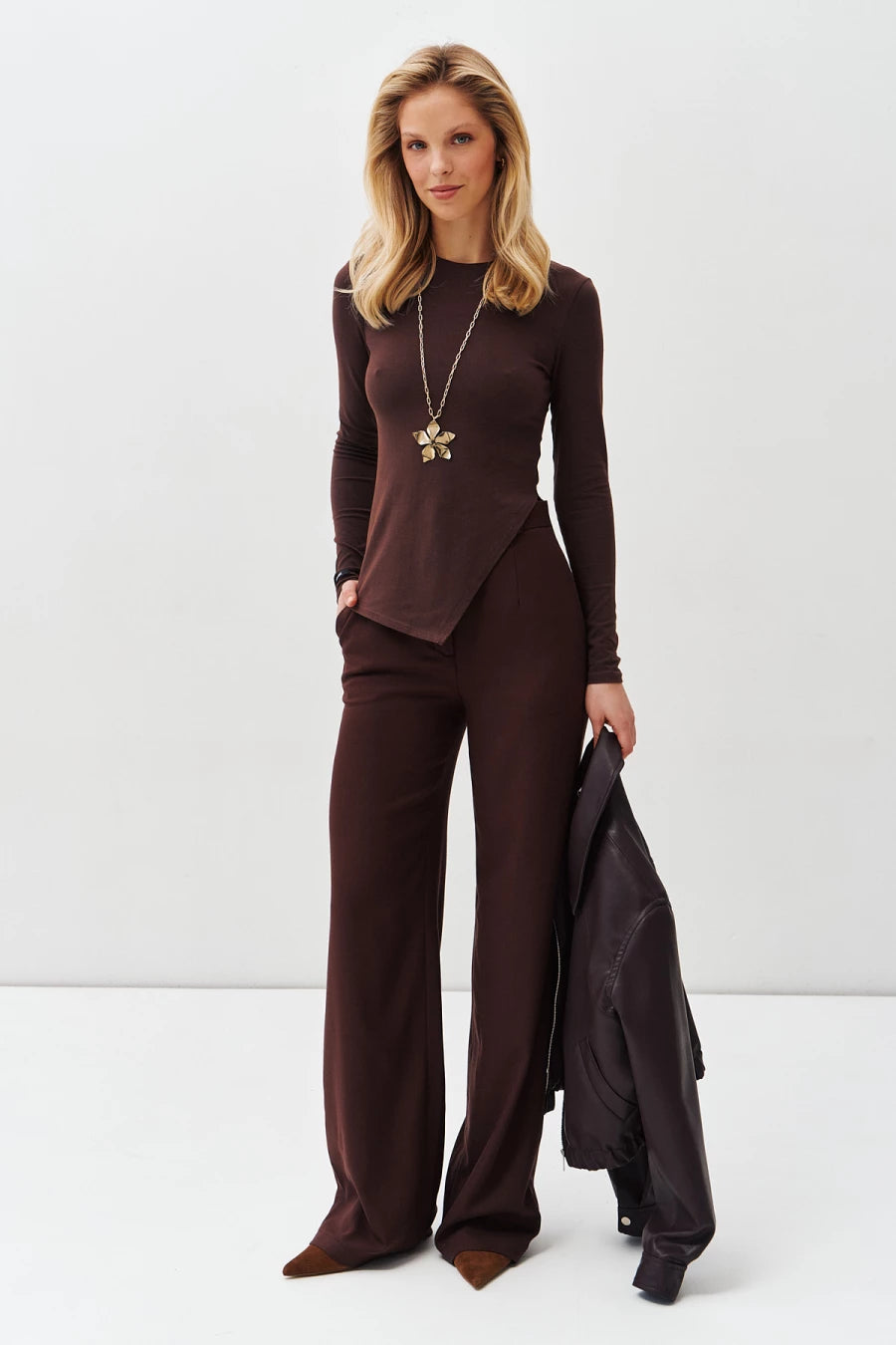Brown asymmetric cotton jumper