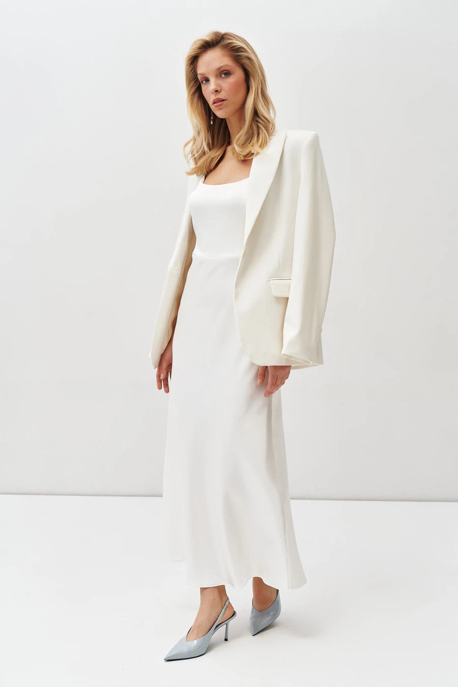 Milky satin midi dress with thin straps