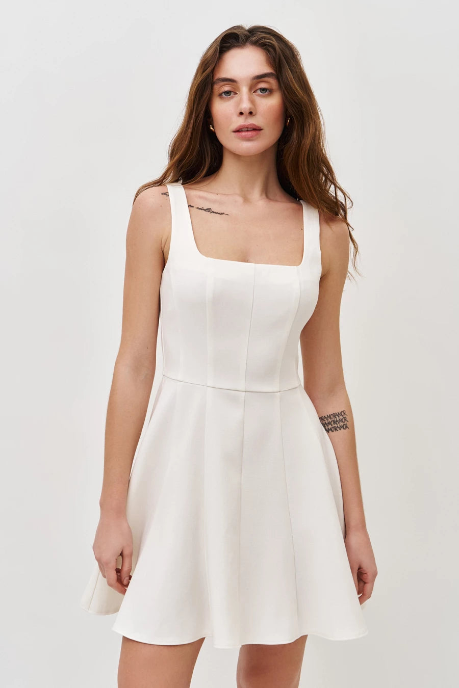 Short cream sundress with viscose