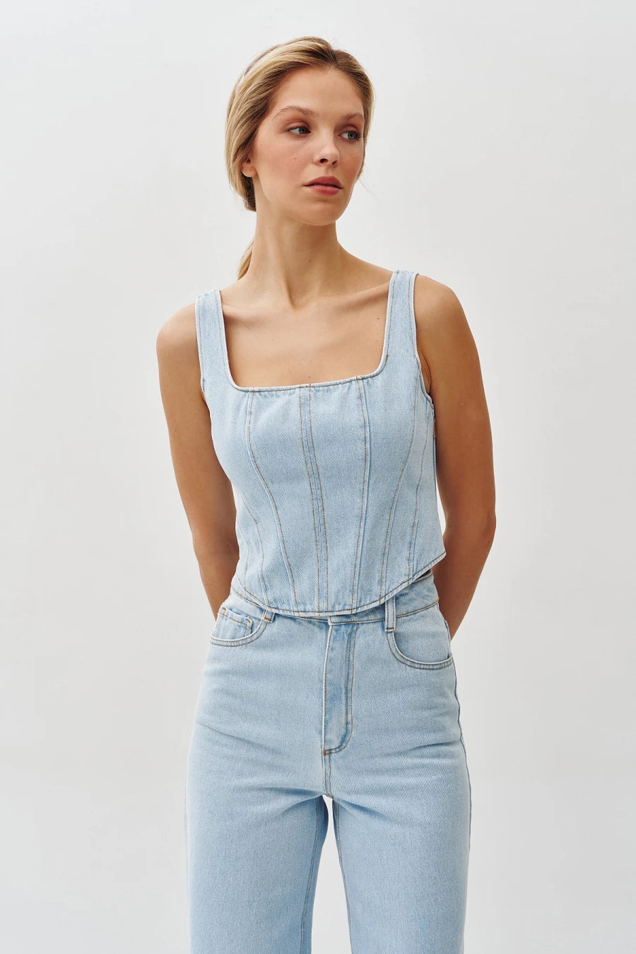 Light blue denim corset
