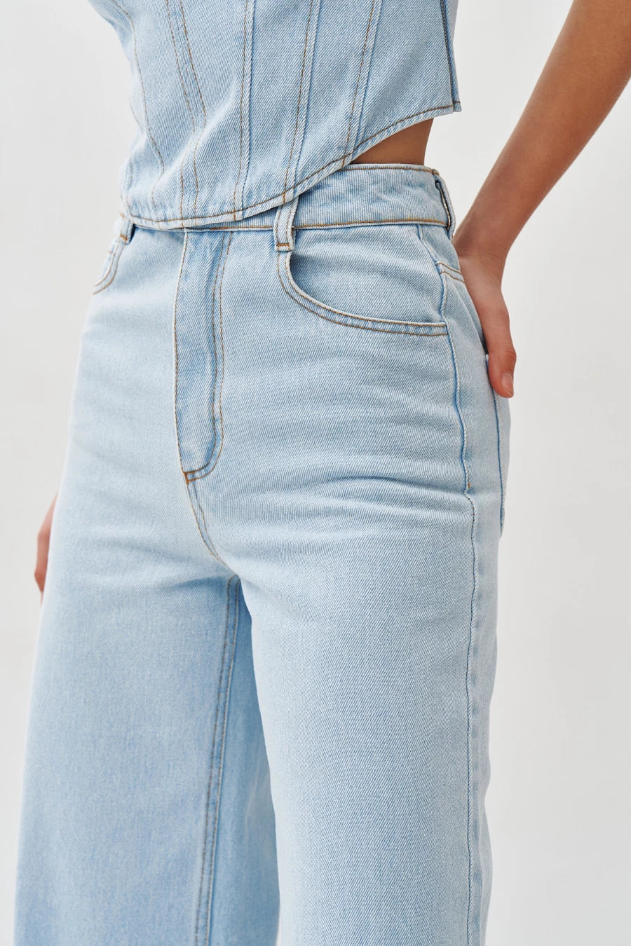 Long light blue denim jeans