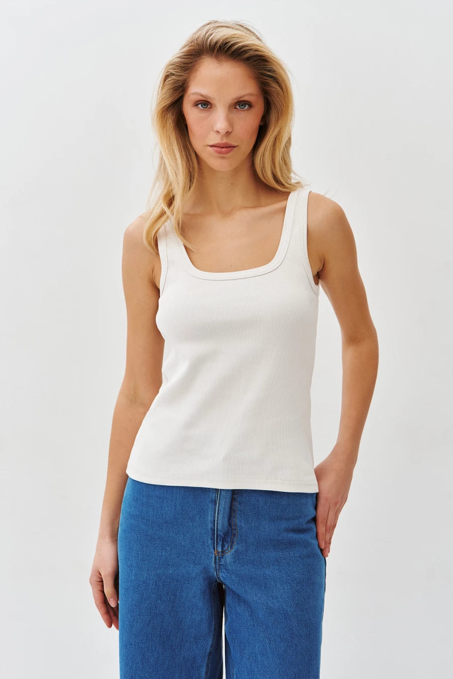 Cream ribbed tank top