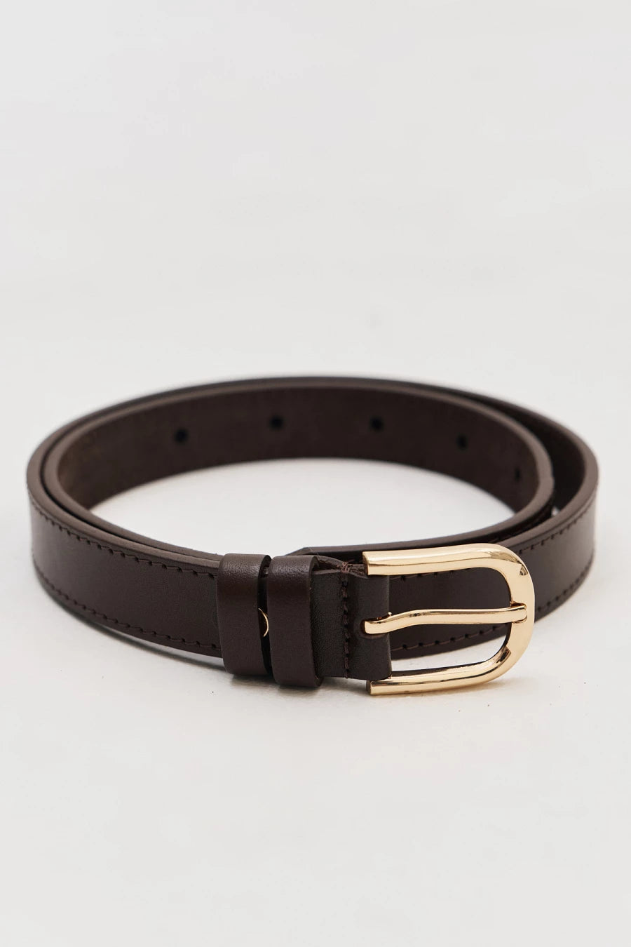 Brown leather belt with gold buckle