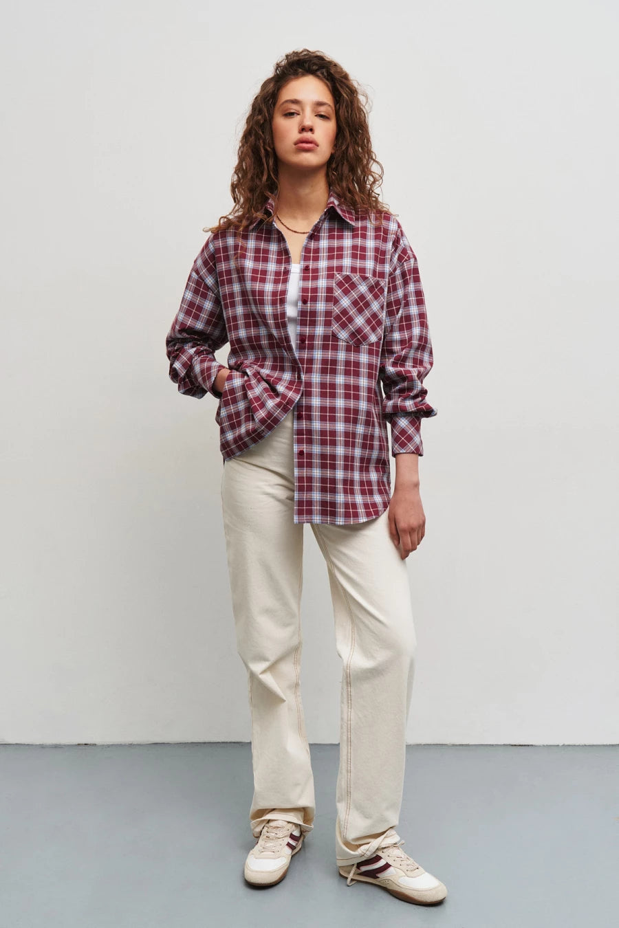 Burgundy checkered cotton shirt