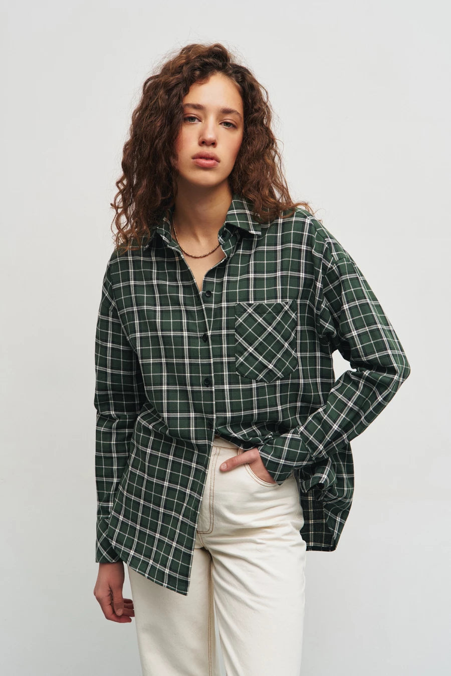 Green checkered cotton shirt